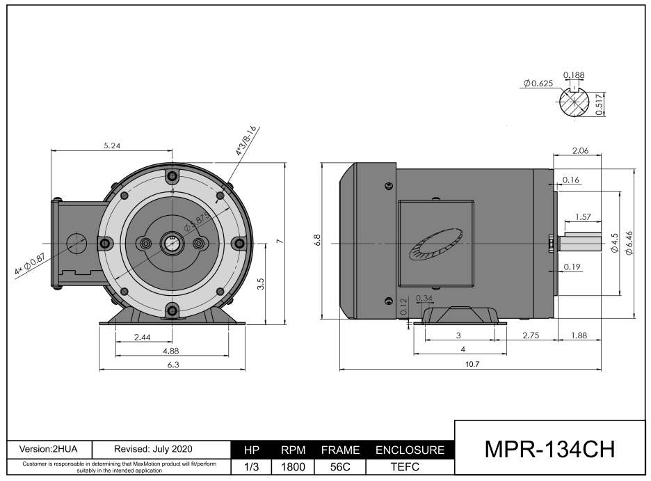 General Purpose Motor 1/3HP, 1800RPM, 575V, Frame 56C, TEFC | MPR-134CH - Forces Inc