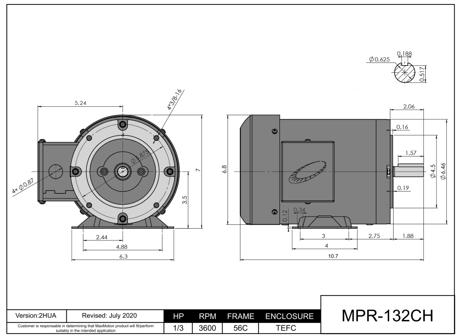 General Purpose Motor 1/3HP, 3600RPM, 575V, Frame 56C, TEFC | MPR-132CH - Forces Inc