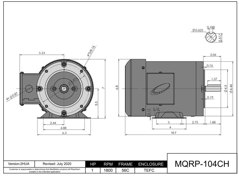 General Purpose Motor 1HP, 1800RPM, 208-230/460V, Frame 56C, TEFC | MQRP-104CH - Forces Inc