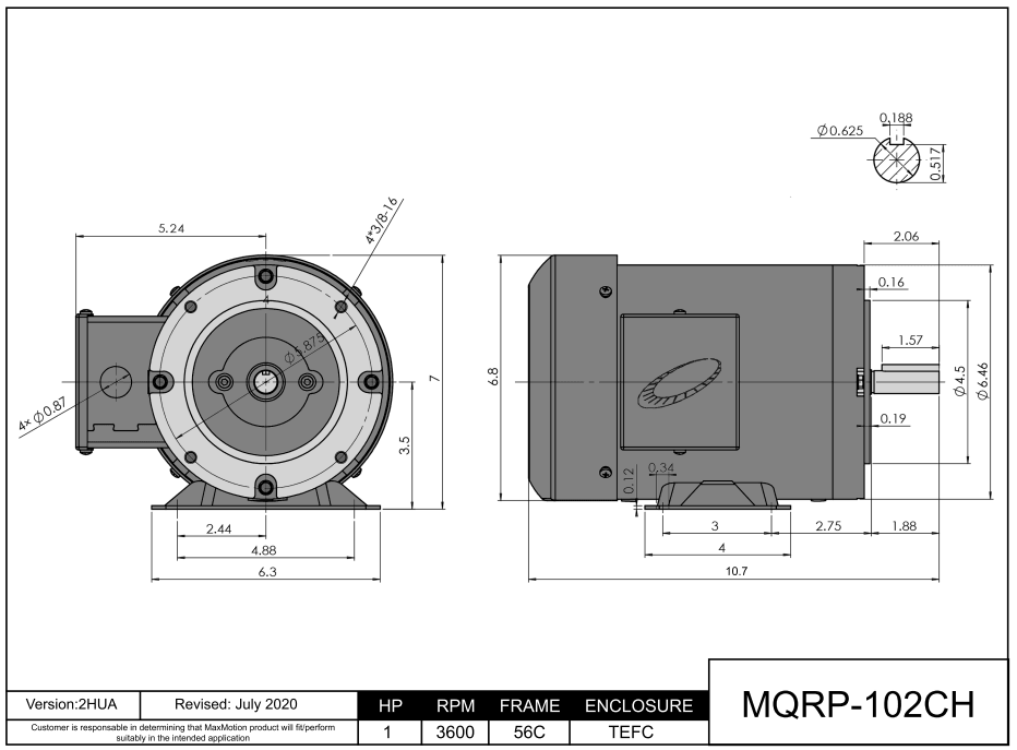 General Purpose Motor 1HP, 3600RPM, 208-230/460V, Frame 56C, TEFC | MQRP-102CH - Forces Inc