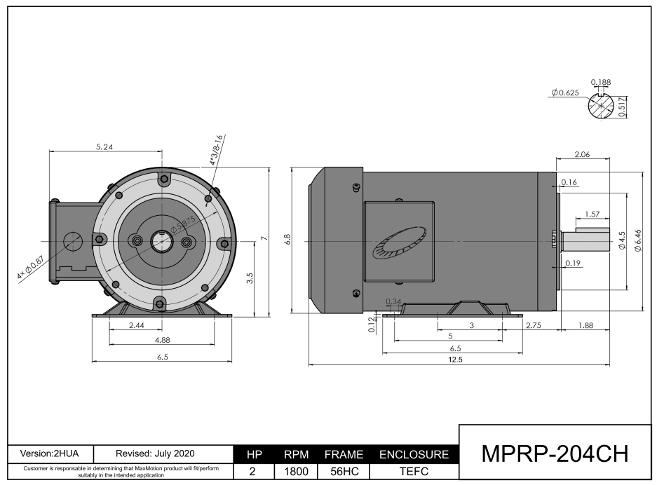 General Purpose Motor 2HP, 1800RPM, 575V, Frame 56HC, TEFC | MPRP-204CH - Forces Inc