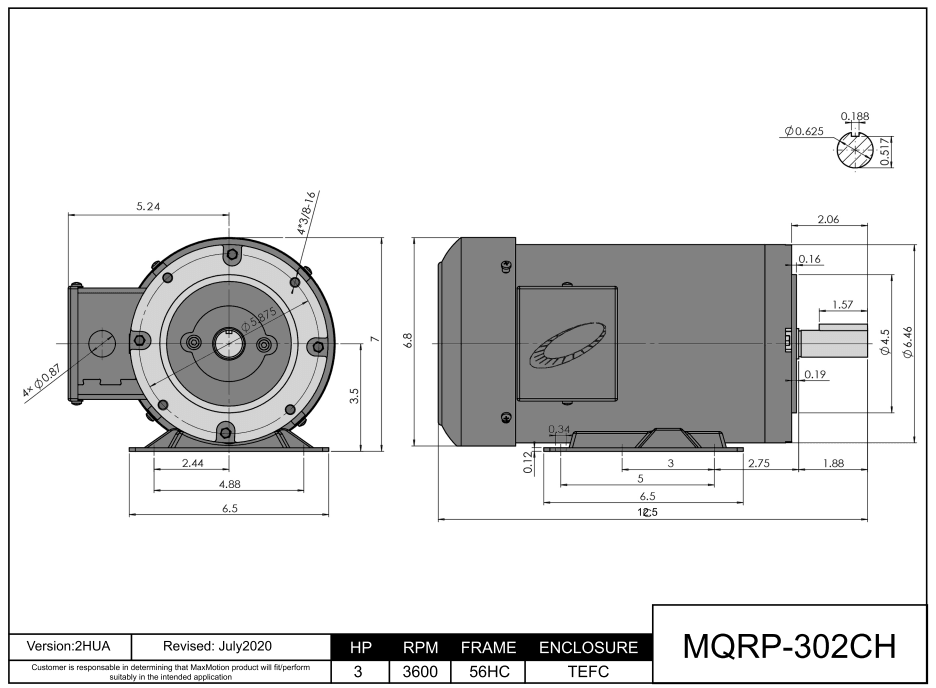 General Purpose Motor 3HP, 3600RPM, 208-230/460V, Frame 56HC, TEFC | MQRP-302CH - Forces Inc