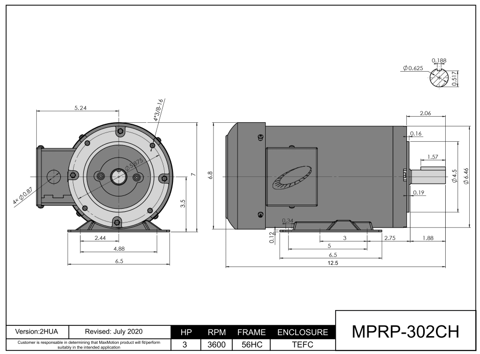 General Purpose Motor 3HP, 3600RPM, 575V, Frame 56HC, TEFC | MPRP-302CH - Forces Inc