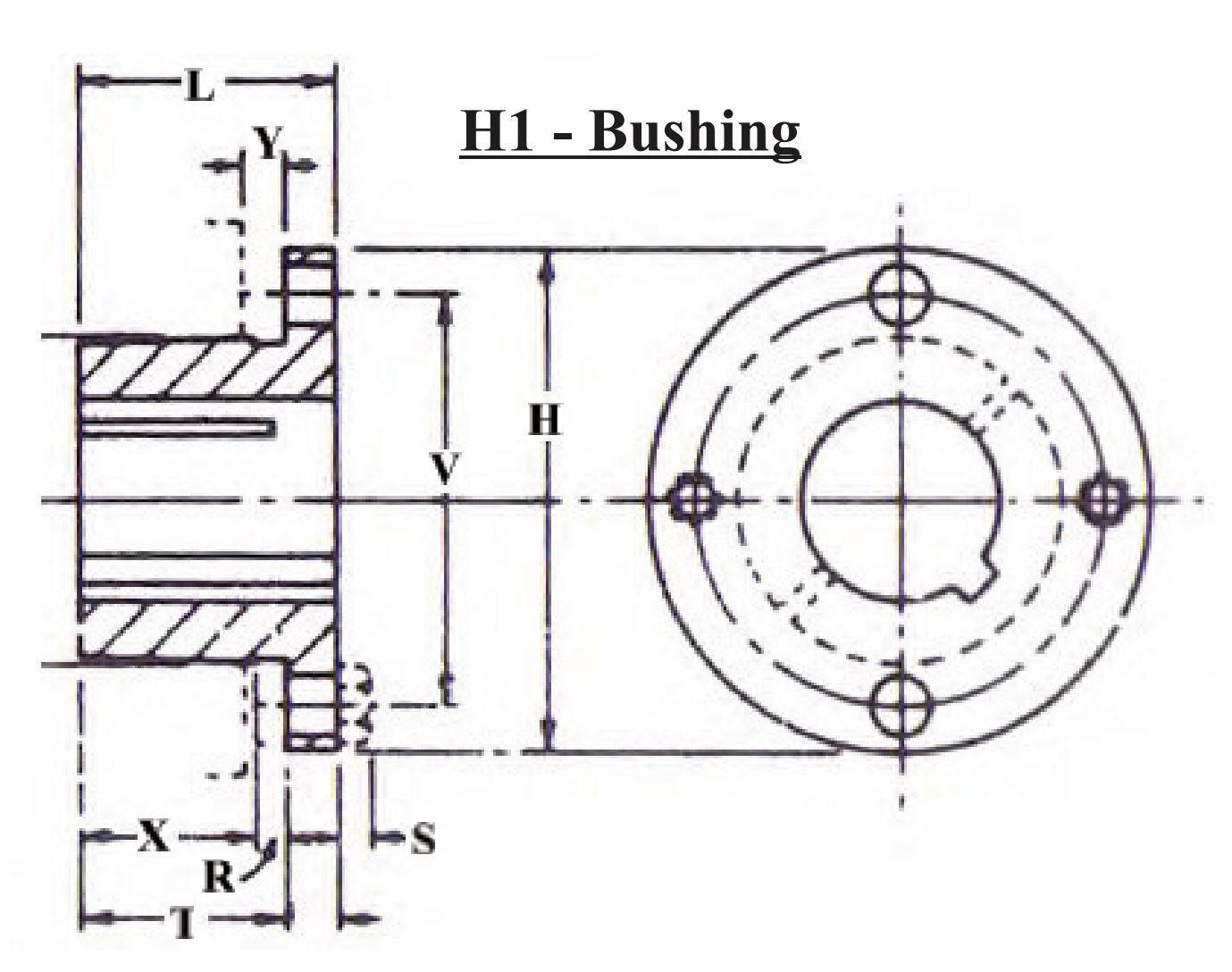 H-1-1/2 Split Taper Bushing, 1-1/2" Bore - Forces Inc