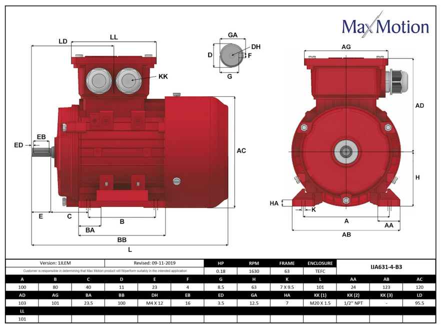 IEC Motor 1/6HP, 1800RPM, 208-230/460V, Frame 63, TEFC | IJA631-4-24 - Forces Inc