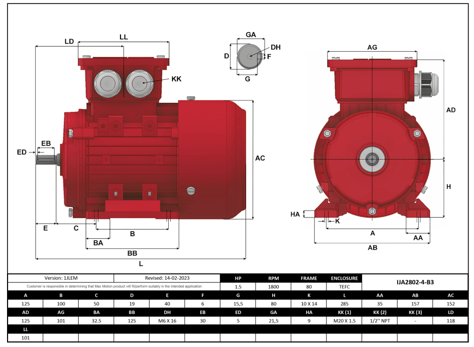 IEC Motor 1HP, 1800RPM, 208-230/460V, Frame 80, TEFC | IJA2802-4-24 - Forces Inc