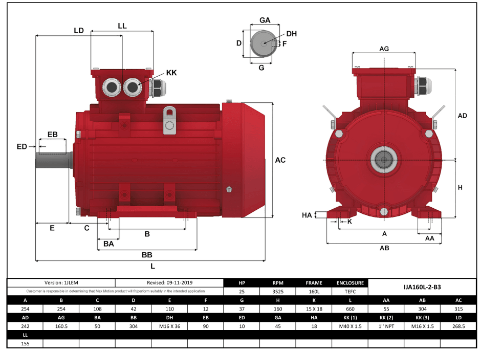 IEC Motor 25HP, 3600RPM, 208-230/460V, Frame 160L, TEFC | IJA160L-2-46 - Forces Inc