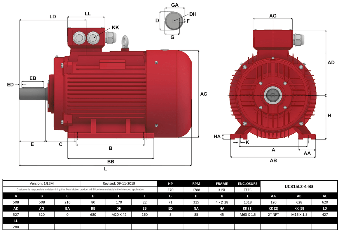 IEC Motor 270HP, 1800RPM, 575/990V, Frame 315L, TEFC | IJC315L2-4-59 - Forces Inc