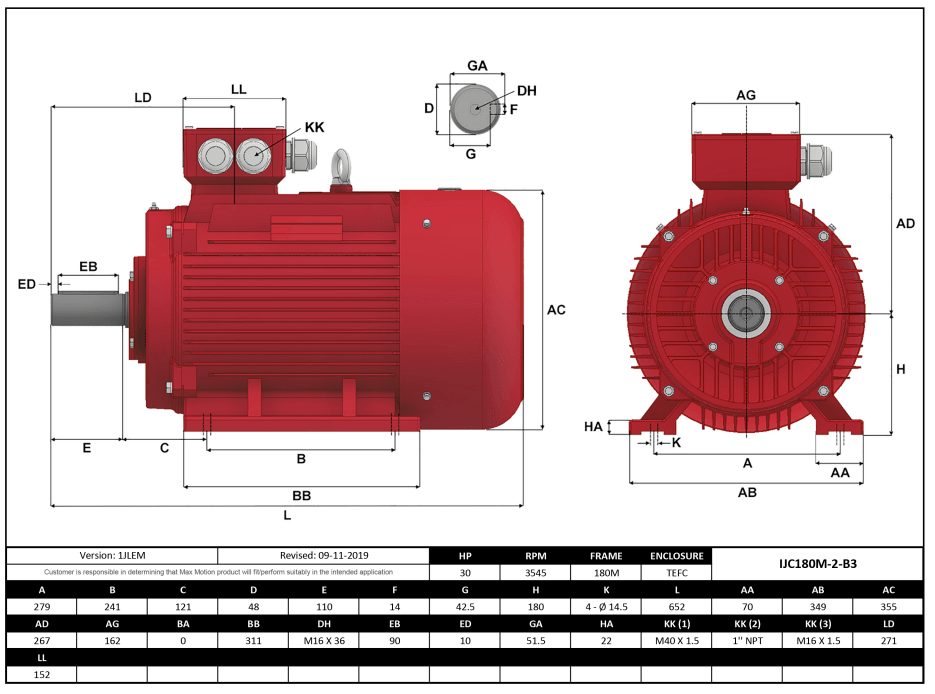 IEC Motor 30HP, 3600RPM, 575/990V, Frame 180M, TEFC | IJC180M-2-59 - Forces Inc