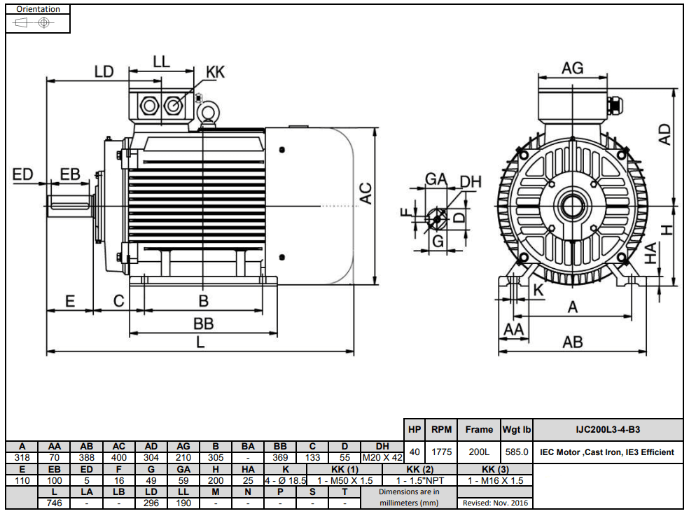 IEC Motor 50HP, 1800RPM, 575/990V, Frame 200L, TEFC | IJC200L3-4-59 - Forces Inc