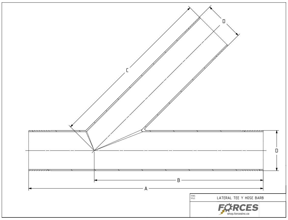 Lateral Tee Y 1" Hose Barb Stainless Steel 304 - Forces Inc