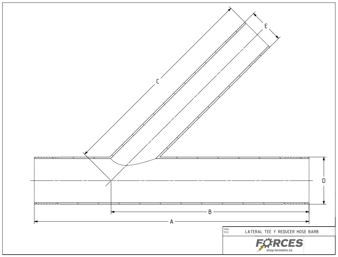 Lateral Tee Y Reducer 1-1/2" x 1-1/4" Hose Barb - Stainless Steel 304 - Forces Inc