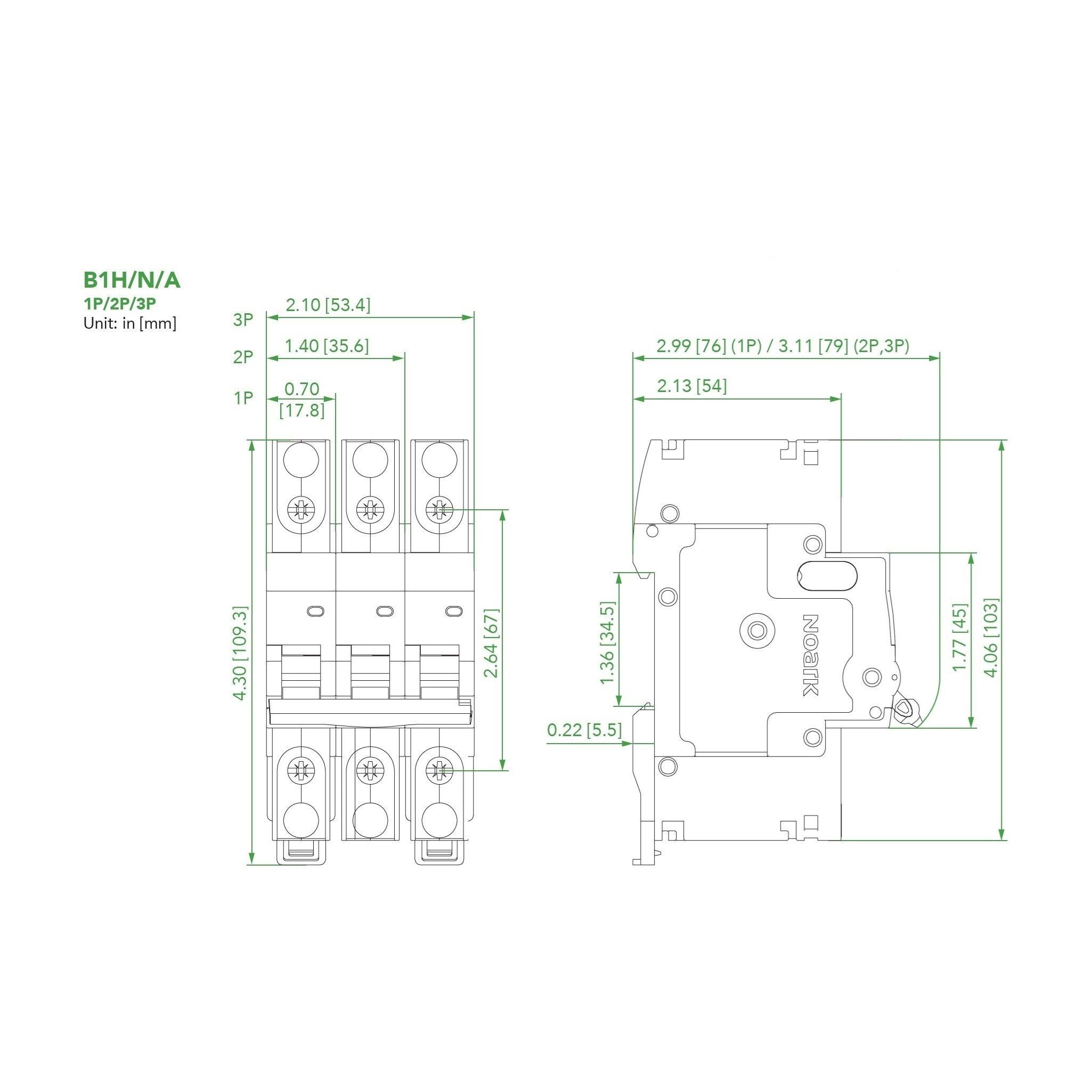 Miniature Circuit Breaker 0.5A, B Curve 240Vac/60Vdc 1P | B1N1B0.5 - Forces Inc