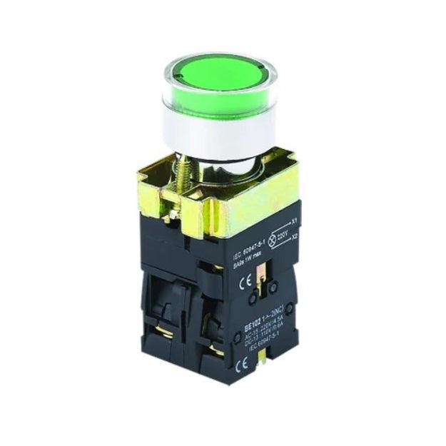 NOARK® Illuminated Green Pushbutton 22mm 1NO+1NC W/ Guard | Ex9PBW3365N - Forces Inc