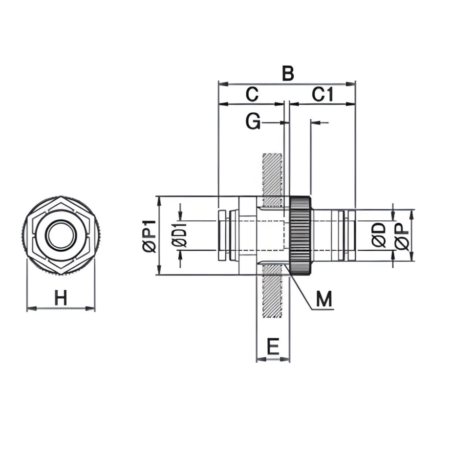 Bulkhead Union 1/2" Tube Push to Connect - Polymer