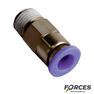 Push To Connect Male Check Valve Fitting 1/4" Tube x 1/4" NPT (Meter Out) - Forces Inc