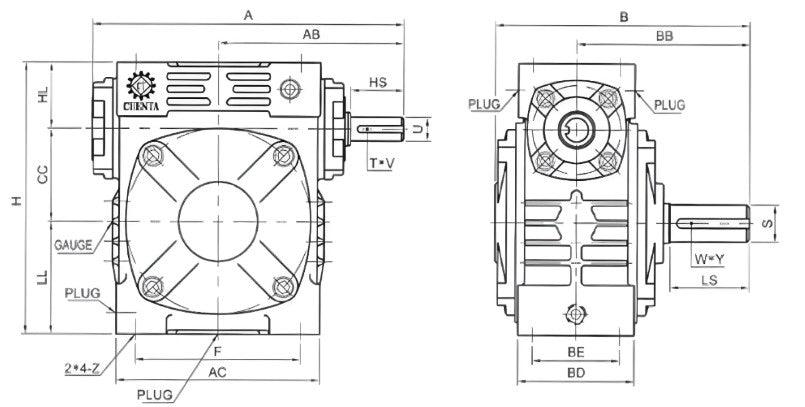 Right Angle Gear Speed Reducer 10:1 Size 100 (Left Output) | CTU10010-L - Forces Inc