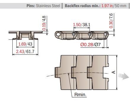 Series 879 TAB Table Top Chain, Sideflexing 3-1/4" Wide (LF) - 10ft | LF 879 TAB K325 - Forces Inc