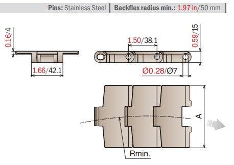 Series 880 M Table Top Chain, Sideflexing 3.30" Wide (MP) - 10ft | MP 880 M K330 - Forces Inc