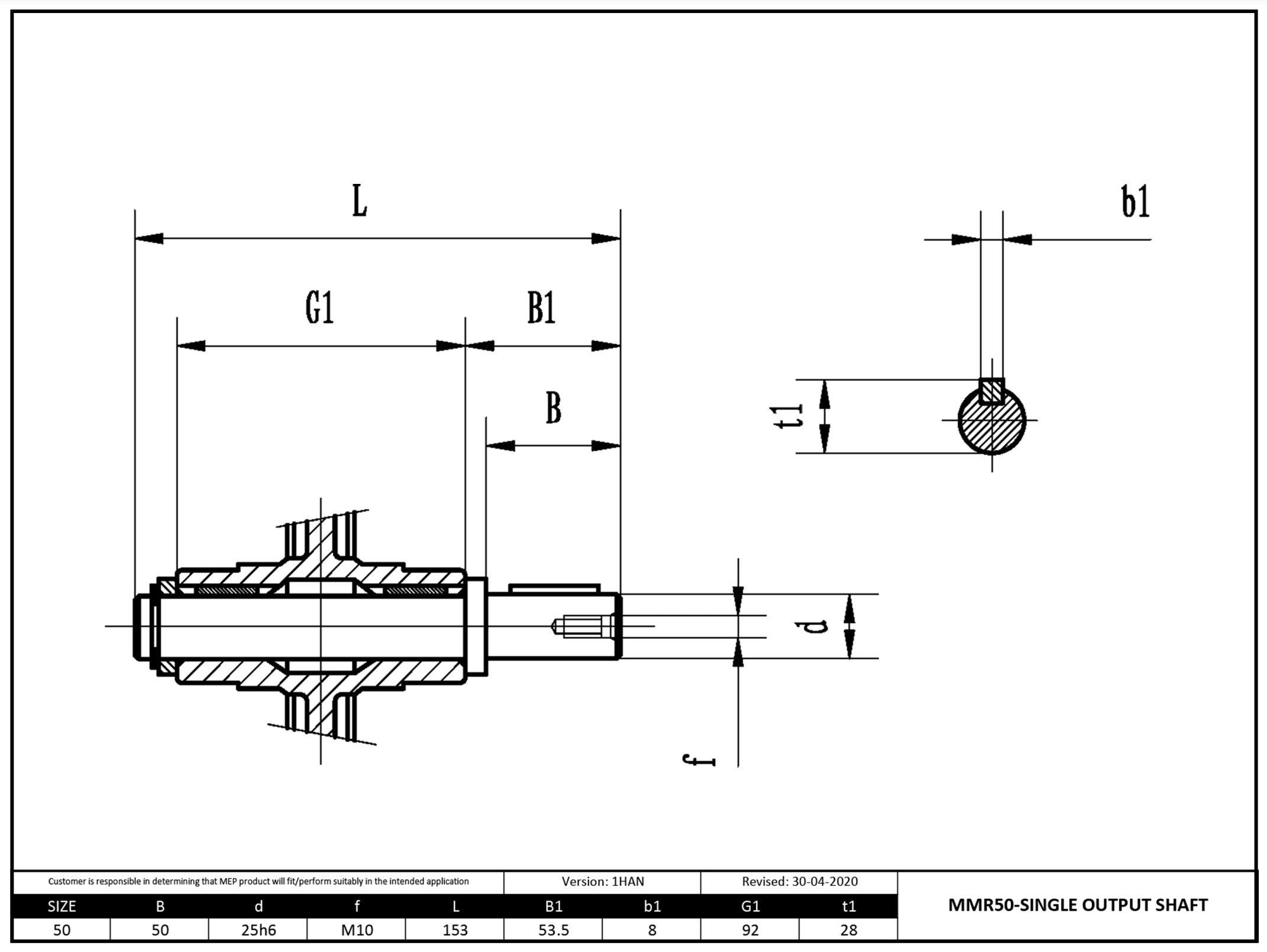 Size 50 Single Output Shaft 1" - Forces Inc