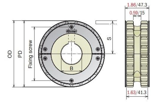 Split Conveyor Sprocket With Guides (Machined) Series 820 - 1-1/2" Bore, 21 Teeth - Forces Inc