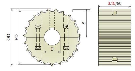 Split Drive Conveyor Sprocket (Machined) Series 821 - 1-1/2" Bore, 17 Teeth - Forces Inc