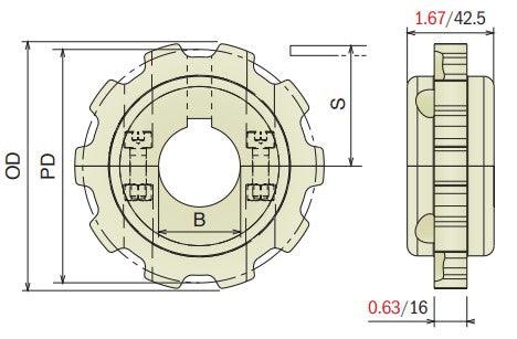 Split Drive Conveyor Sprocket (Machined) Series 880 (Bevel/TAB) - 1-1/2" Bore, 10 Teeth - Forces Inc