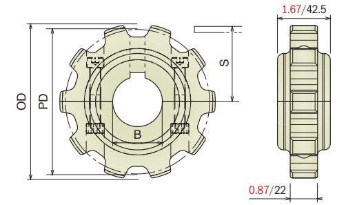 Split Drive Conveyor Sprocket (Machined) Series 882 (Bevel/TAB) - 1-1/2" Bore, 10 Teeth - Forces Inc