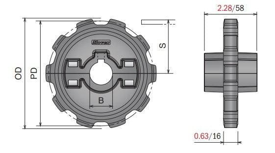 Split Drive Conveyor Sprocket (Molded) Series 880 (Bevel/TAB) - 1-1/2" Bore, 10 Teeth - Forces Inc