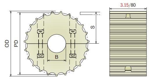 Split Idler Conveyor Sprocket (Machined) Series 821 - 1-1/2" Bore, 17 Teeth - Forces Inc