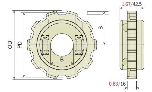 Split Idler Conveyor Sprocket (Machined) Series 880 (Bevel/TAB) - 1-1/2" Bore, 10 Teeth - Forces Inc