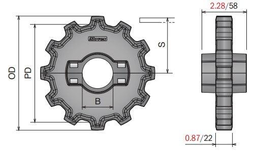 Split Idler Conveyor Sprocket (Molded) Series 882 (Bevel/TAB) - 1" Bore, 12 Teeth - Forces Inc