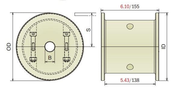 Split Idler Conveyor Wheel (Machined) Series 821 - 1-1/2" Bore, 19 Teeth Equivalent - Forces Inc