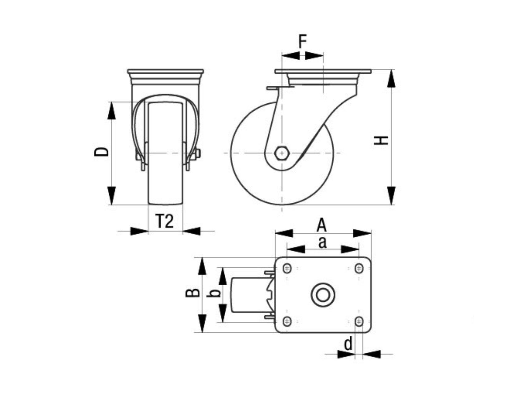 Standard Rubber Caster 3-1/8" x 1" Swivel, 110 Lbs Load Model: L-VPP 80G - Forces Inc