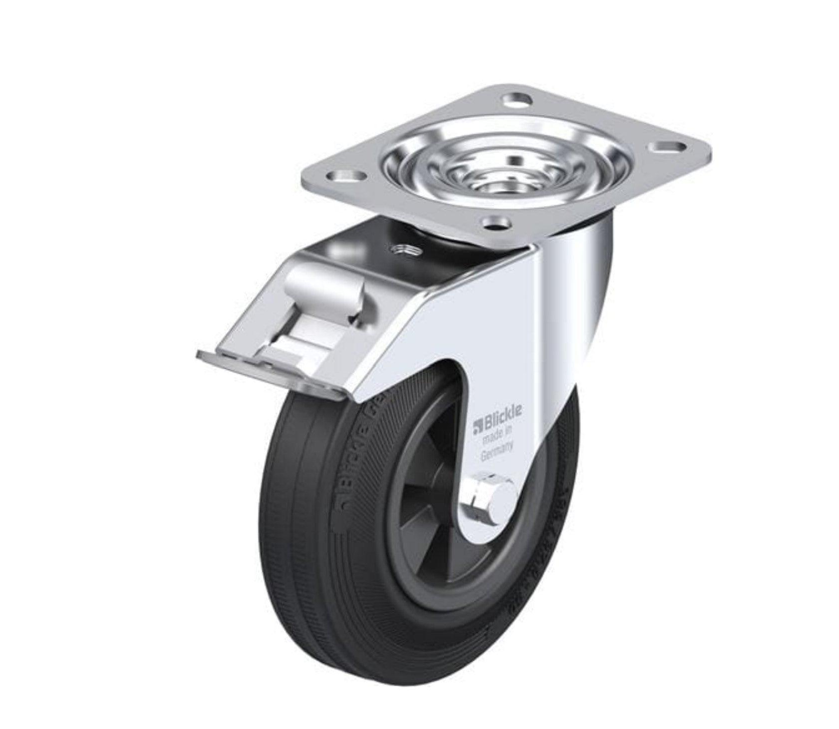 Standard Rubber Caster 4-15/16" x 1-15/32" W/ Brake, 220 Lbs Load Model: L-VPP 125G-FI - Forces Inc