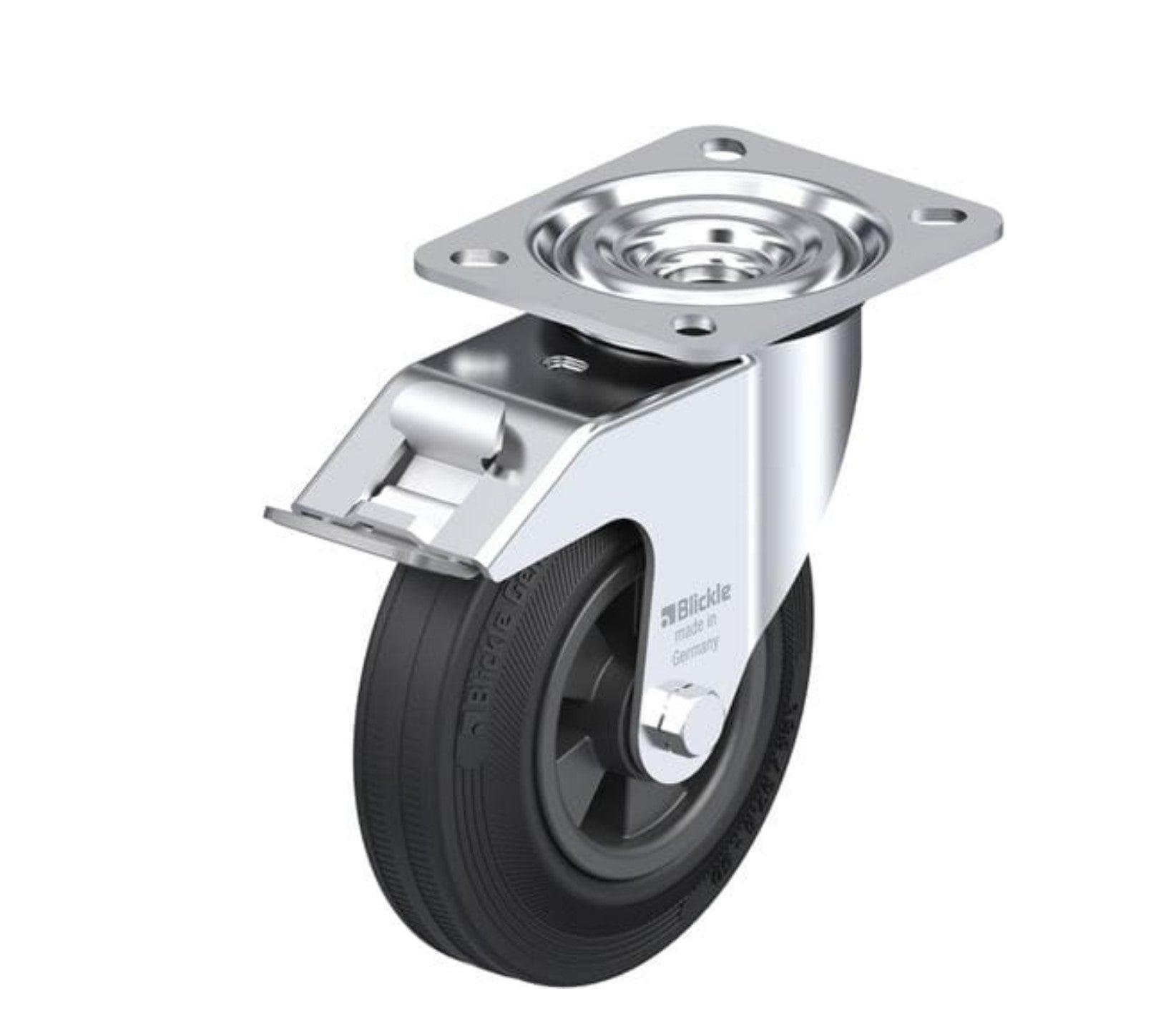 Standard Rubber Caster 4-15/16" x 1-15/32" W/ Brake, 220 Lbs Load Model: L-VPP 125R-FI - Forces Inc